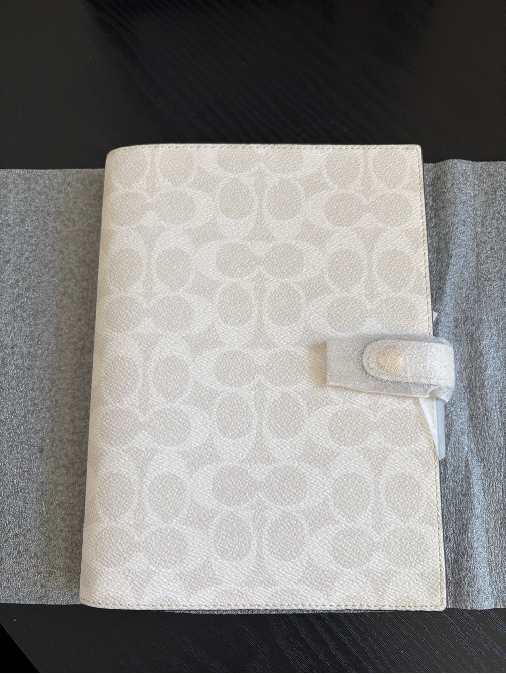 Coach White Signature Notebook Cover with Blue Denim Butterfly Patches - Picture 2 of 6